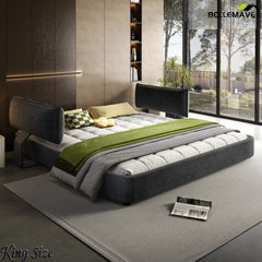 Dark Gray King Size Cloud Bed Frame Bedroom Scene