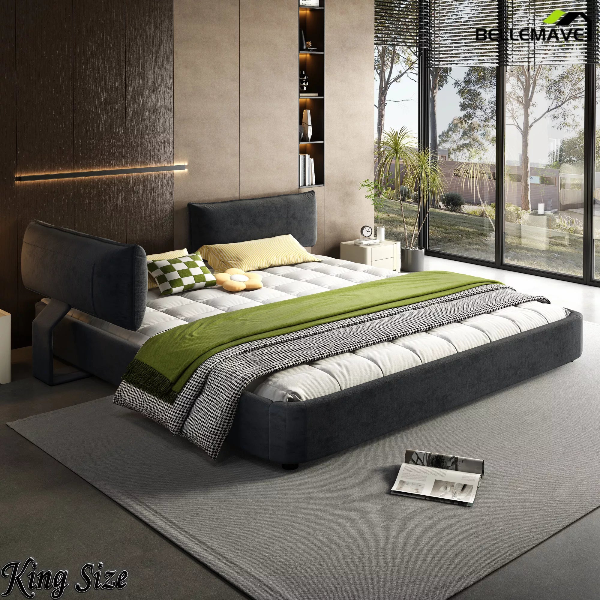 Dark Gray Chenille Upholstered Bed Frame