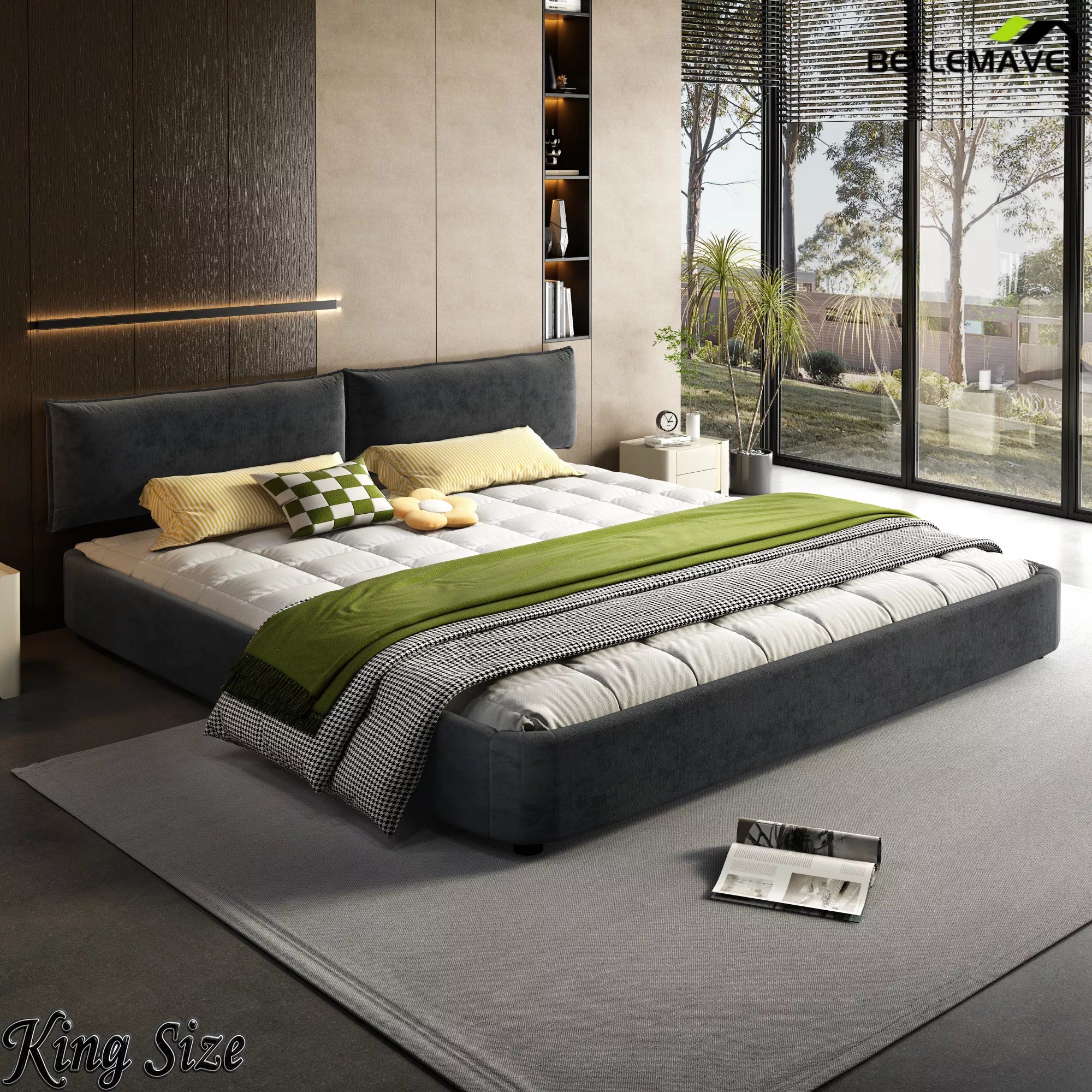 Dark Gray Cloud Platform Bed Side View
