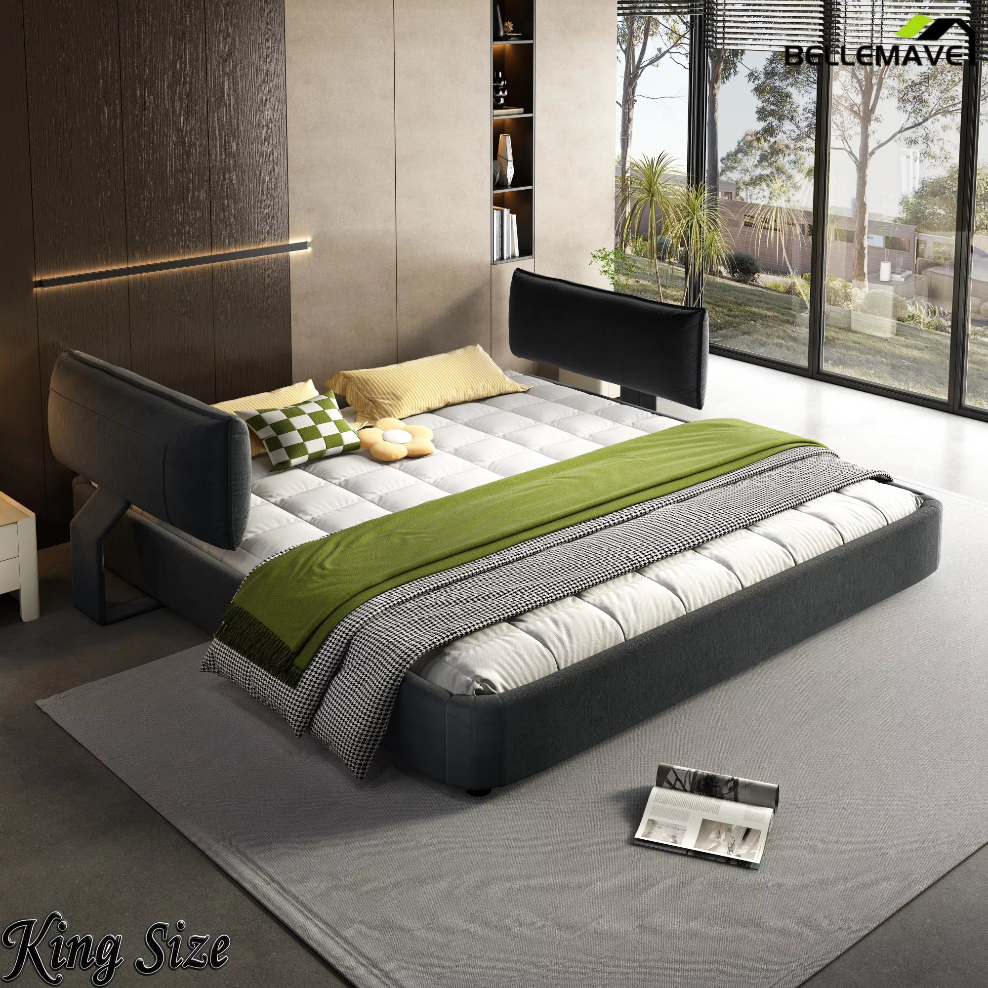 Dark Gray King Size Cloud Bed Frame Lifestyle View