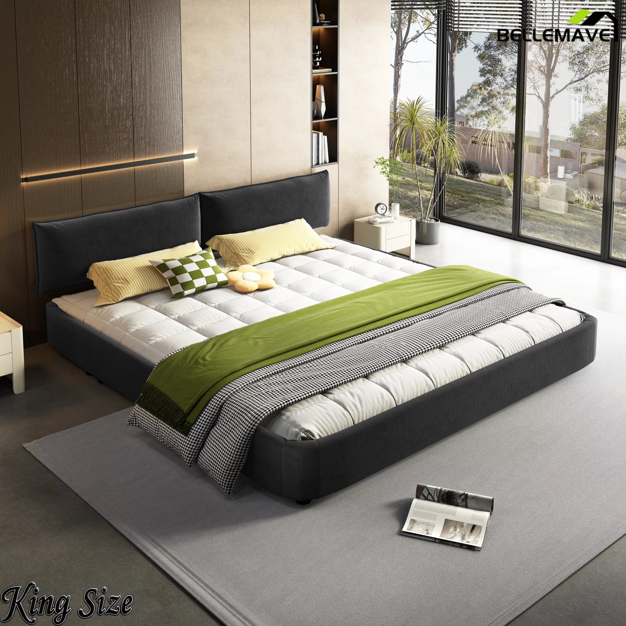 Dark Gray Cloud Bed Frame Bedroom Display