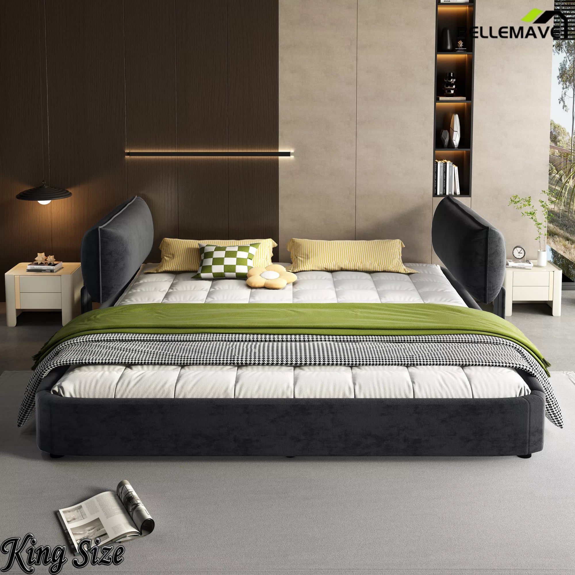 Dark Gray King Size Bed Frame Front View