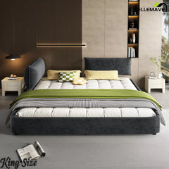 Dark Gray Chenille Cloud Bed Frame Front Angle