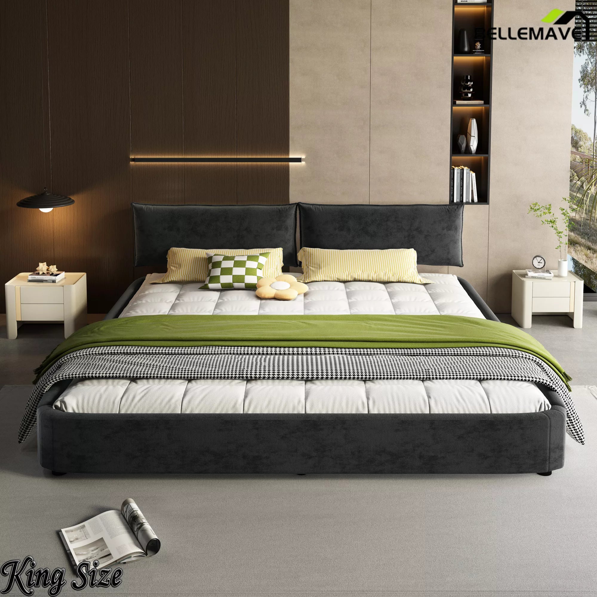 Dark Gray Cloud Bed Frame Modern Bedroom Scene