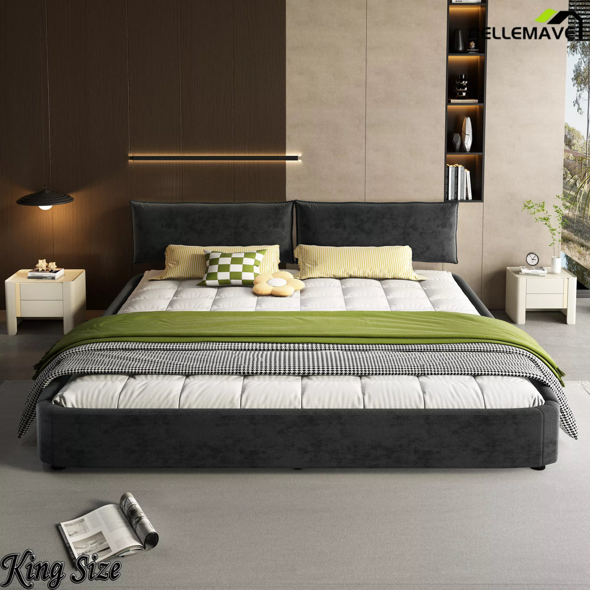 Dark Gray Cloud Bed Frame Modern Bedroom Scene