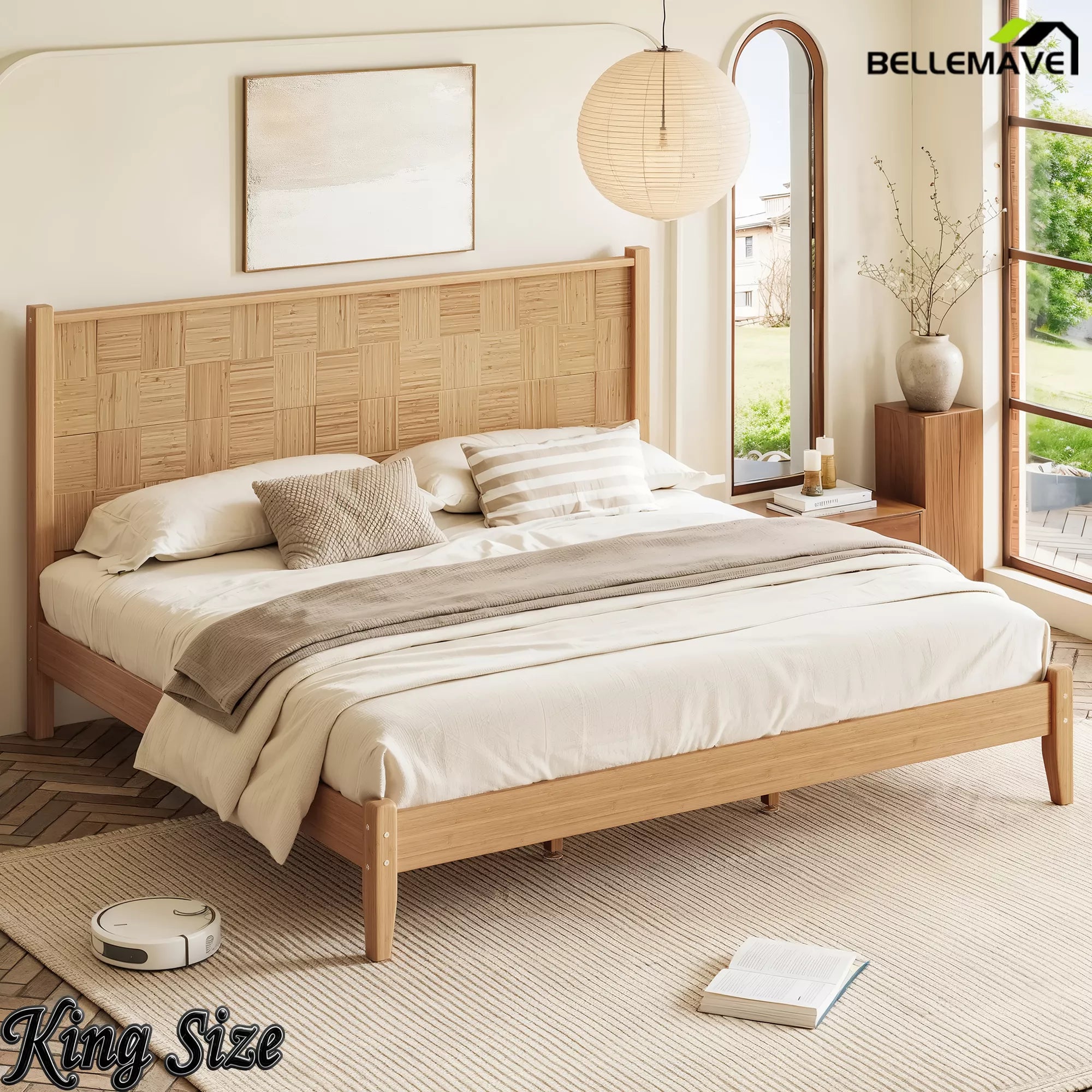 King Size Bamboo Platform Bed Natural Bedroom Design