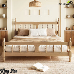 Natural finish king bamboo platform bed with square cutout headboard