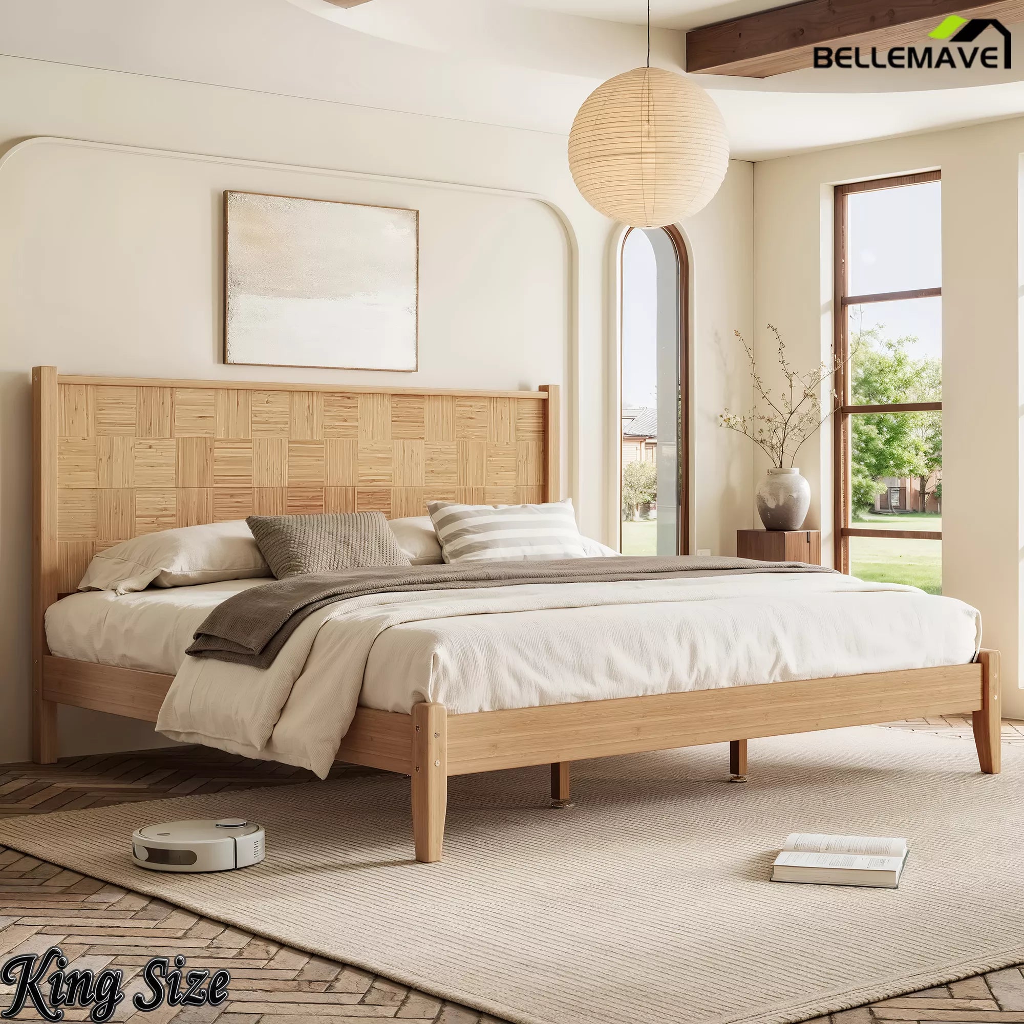 King Size Solid Bamboo Platform Bed Minimalist Style
