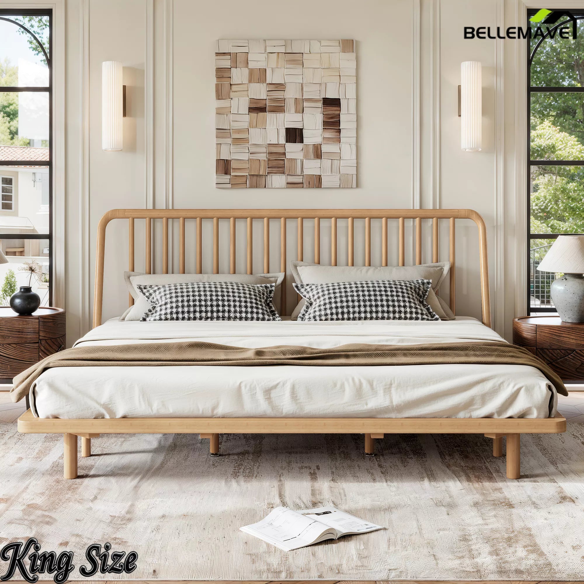 Natural Bamboo Platform Bed Frame Lifestyle View