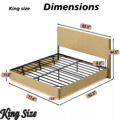 Bellemave® Mid Century Modern Bed Frame, Fluted Platform Bed Frame with Headboard, Wood & Steel Platform Beds with LED Lights, Heavy Metal Frame Support Bellemave®