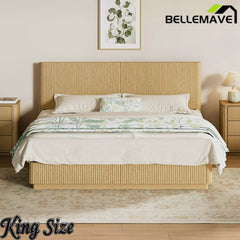 Bellemave® Mid Century Modern Bed Frame, Fluted Platform Bed Frame with Headboard, Wood & Steel Platform Beds with LED Lights, Heavy Metal Frame Support Bellemave®