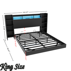 Bellemave® Floating Bed Frame with LED Lights, Storage Headboard & Charing Station, Metal Platform Bed, No Box Spring Need Bellemave®