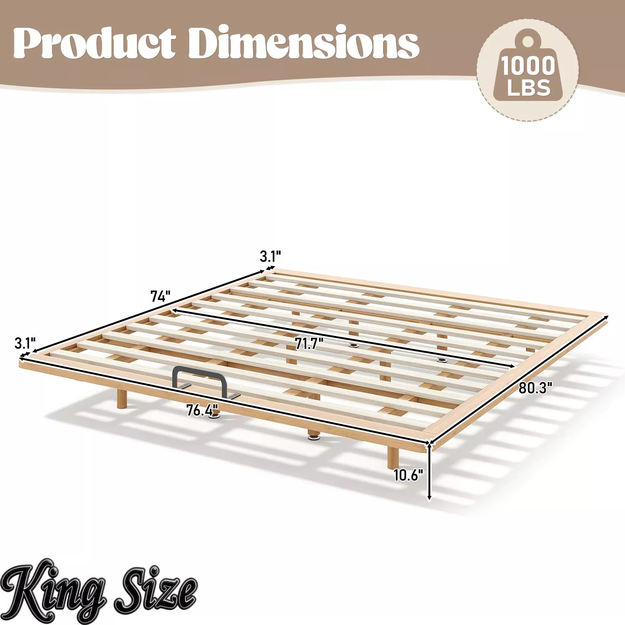 Bellemave® Platform Bed Frame, Solid Bamboo Floating Bed with Wood Slats Support for Bedroom, Guest Rooms, Apartments Bellemave®