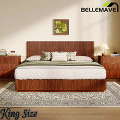 Bellemave® Mid Century Modern Bed Frame, Fluted Platform Bed Frame with Headboard, Wood & Steel Platform Beds with LED Lights, Heavy Metal Frame Support Bellemave®