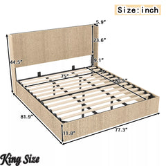 Bellemave® Lift-Top Storage Platform Bed with Fluted Wood Headboard, Hydraulic Lift Bed Frame with Hidden Storage, No Box Spring Required