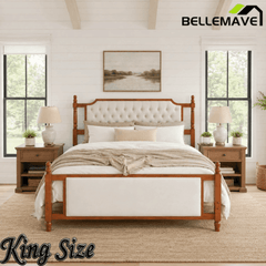 Bellemave® Upholstered Platform Bed with Button Tufted Headboard,Solid Wood Farmhouse Bed with Velvet Headboard and Footboard Bellemave®