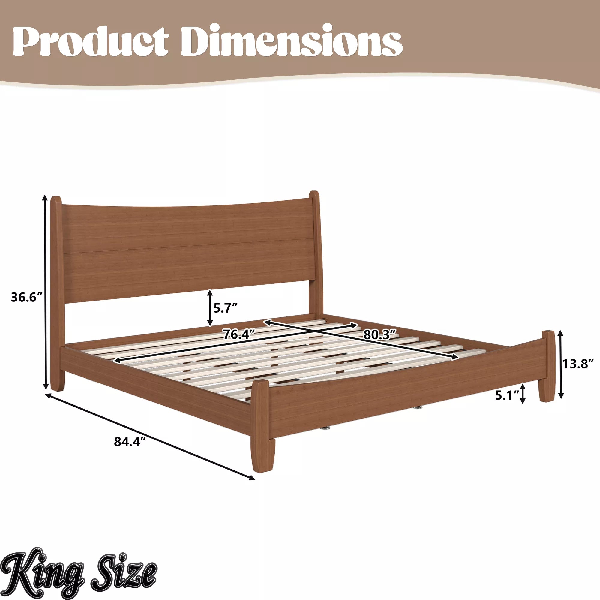 King size bamboo platform bed dimensions