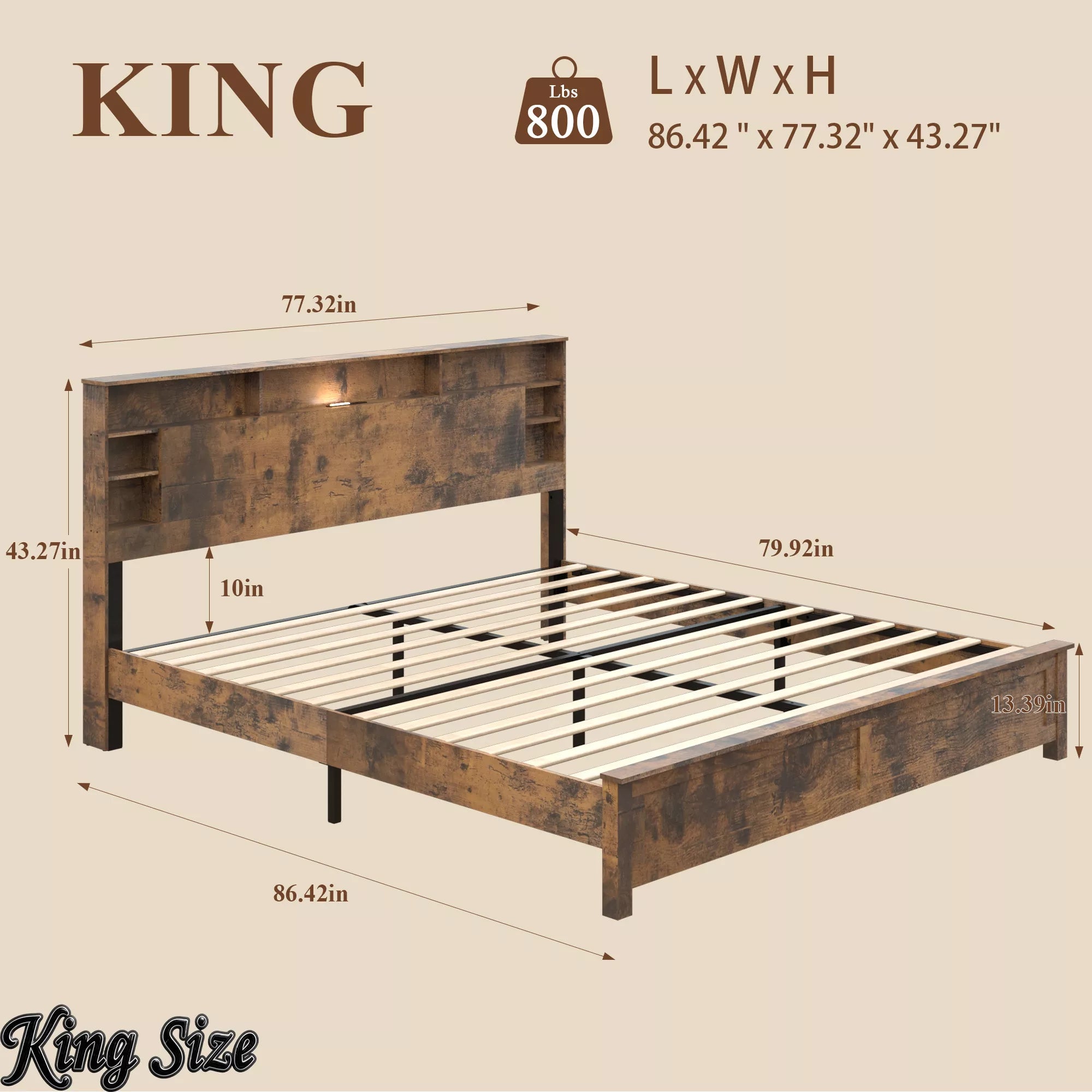 King Size Wood Platform Bed Frame Dimensions