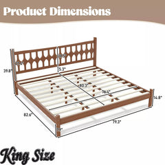 Bellemave® Bamboo Platform Bed with Diamond-shaped headboard, Solid Bamboo-made Bed Frame with Support Slats, for Bedroom, Guest Rooms, Brown Bellemave®