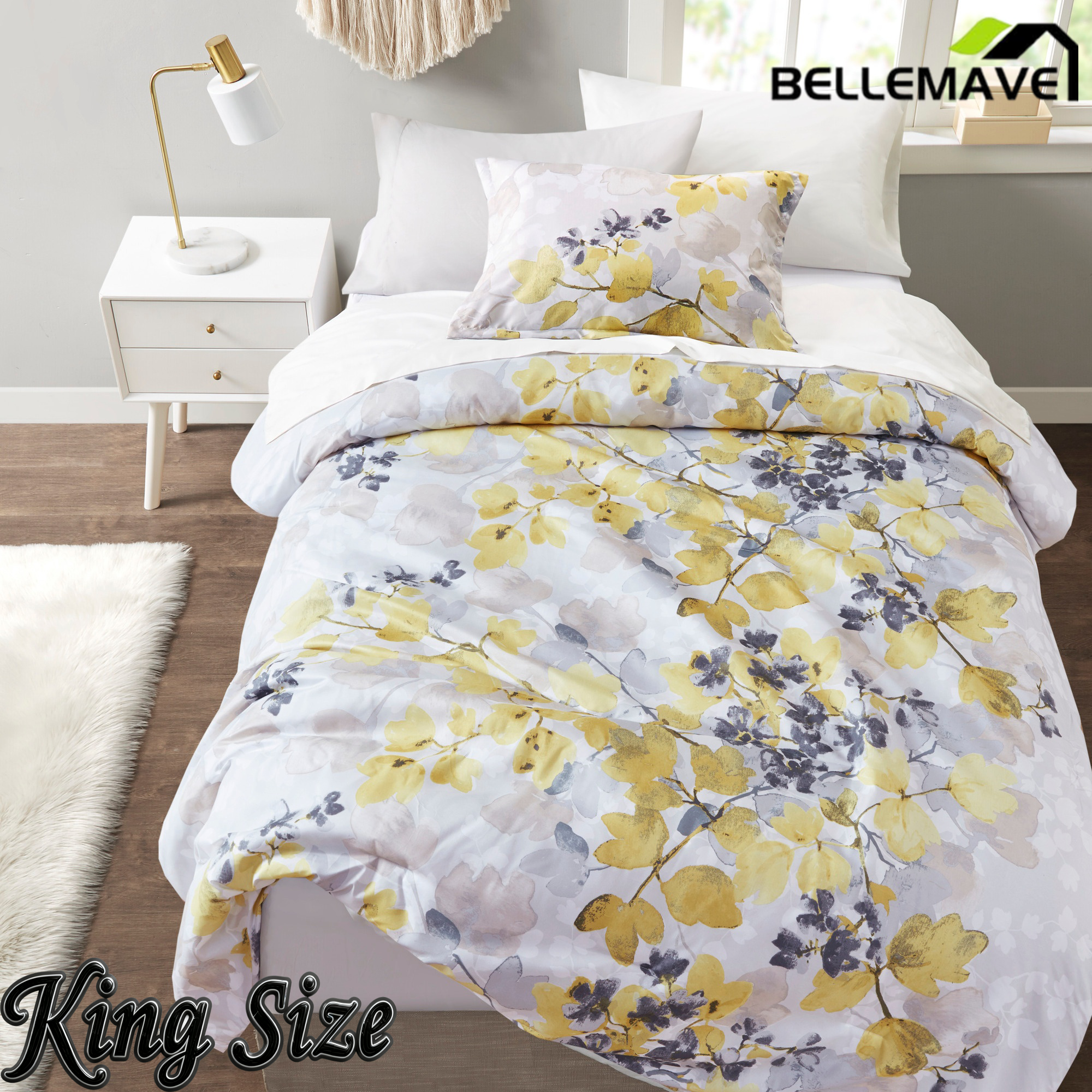 Bellemave® Comforter Set Yellow Bed Set, 6 Pieces Set Ultra Soft Botanical Flowers Comforter, Sheets, Pillowcases & Sham Bellemave®