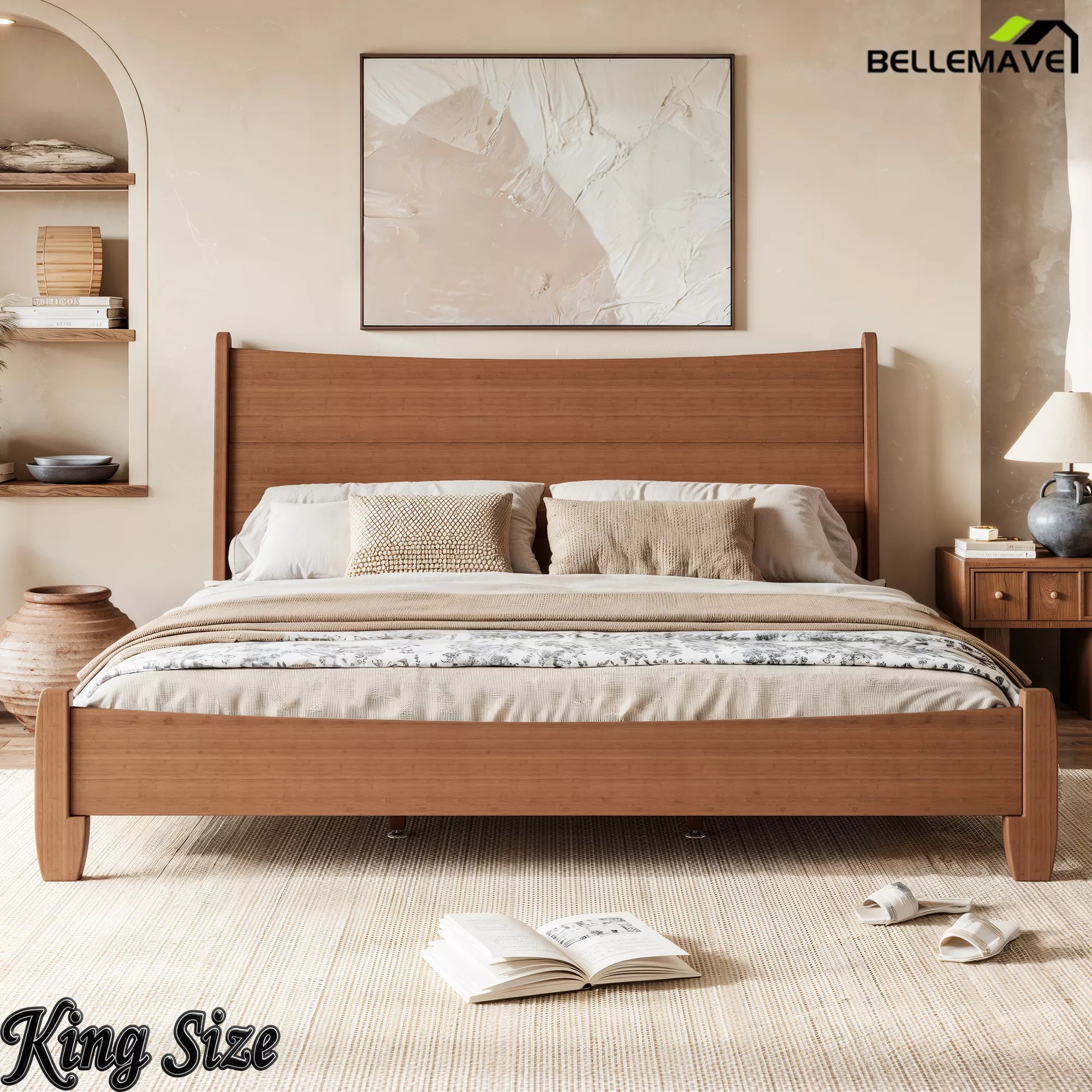 King size bamboo platform bed bedroom view