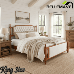 Bellemave® Upholstered Platform Bed with Button Tufted Headboard,Solid Wood Farmhouse Bed with Velvet Headboard and Footboard Bellemave®