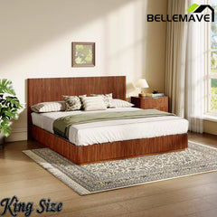 Bellemave® Mid Century Modern Bed Frame, Fluted Platform Bed Frame with Headboard, Wood & Steel Platform Beds with LED Lights, Heavy Metal Frame Support Bellemave®