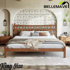 Bellemave® Bamboo Platform Bed with Diamond-shaped headboard, Solid Bamboo-made Bed Frame with Support Slats, for Bedroom, Guest Rooms, Brown Bellemave®