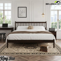 Bellemave® Traditional Solid Wood Bed Frame with Headboard and Footboard