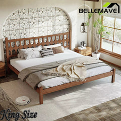 Bellemave® Bamboo Platform Bed with Diamond-shaped headboard, Solid Bamboo-made Bed Frame with Support Slats, for Bedroom, Guest Rooms, Brown Bellemave®