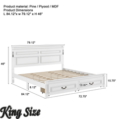 Bellemave® Farmhouse Solid Wood Platform Bed with 2 Storage Drawers,Tall Headboard,LED Lights & USB Charging Station Bellemave®