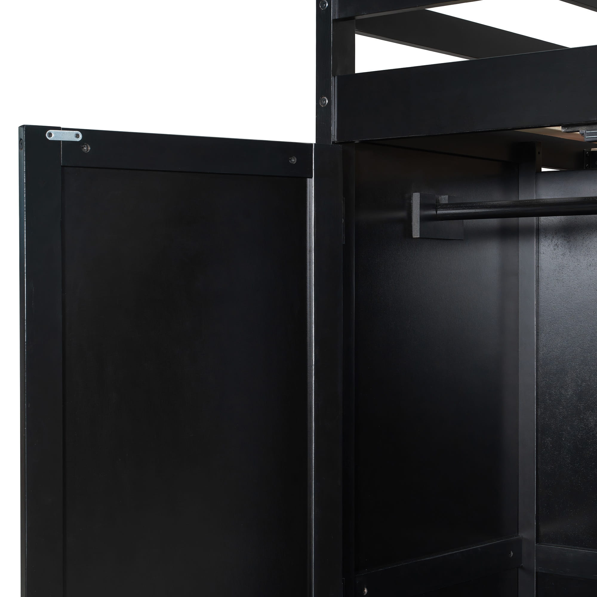 Bellemave® Full Gaming Loft Bed with Wardrobe & Desk & Charging Station & RGB Light,Wood Loft Bed Frame with Storage Shelves,Curtains & DIY Pegboard,Black Green Bellemave®