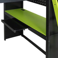 Bellemave® Full Gaming Loft Bed with Wardrobe & Desk & Charging Station & RGB Light,Wood Loft Bed Frame with Storage Shelves,Curtains & DIY Pegboard,Black Green Bellemave®