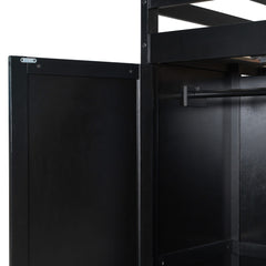 Bellemave® Full Gaming Loft Bed with Wardrobe & Desk & Charging Station & RGB Light,Wood Loft Bed Frame with Storage Shelves,Curtains & DIY Pegboard,Black Green Bellemave®