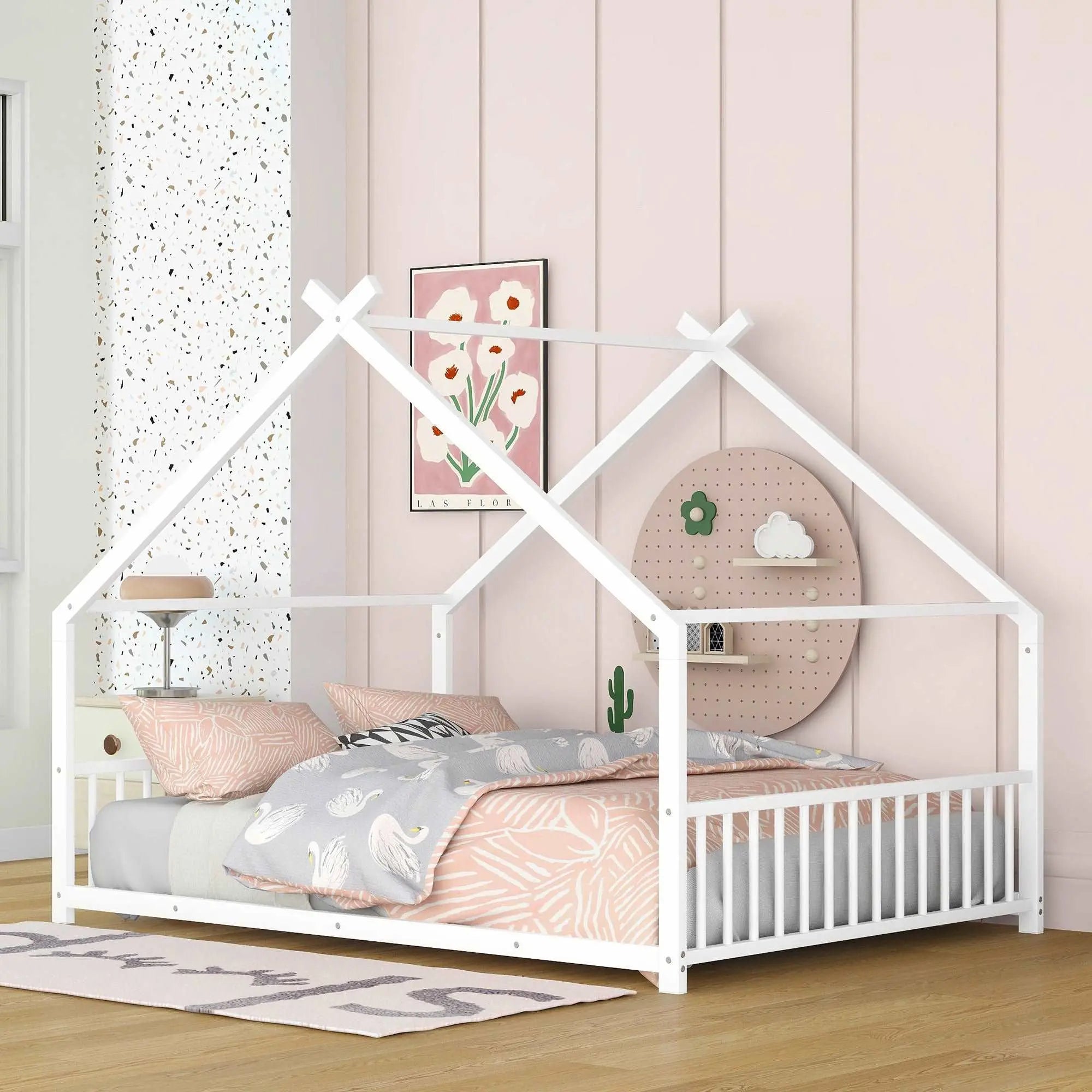 Bellemave Full Size Metal Montessori House Floor Bed