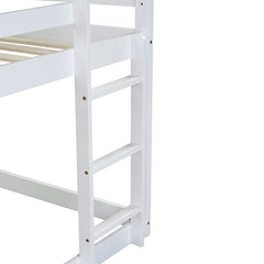 Bellemave® Twin Size Rubber Wood Floor House Bunk Bed with ladder,Guardrails