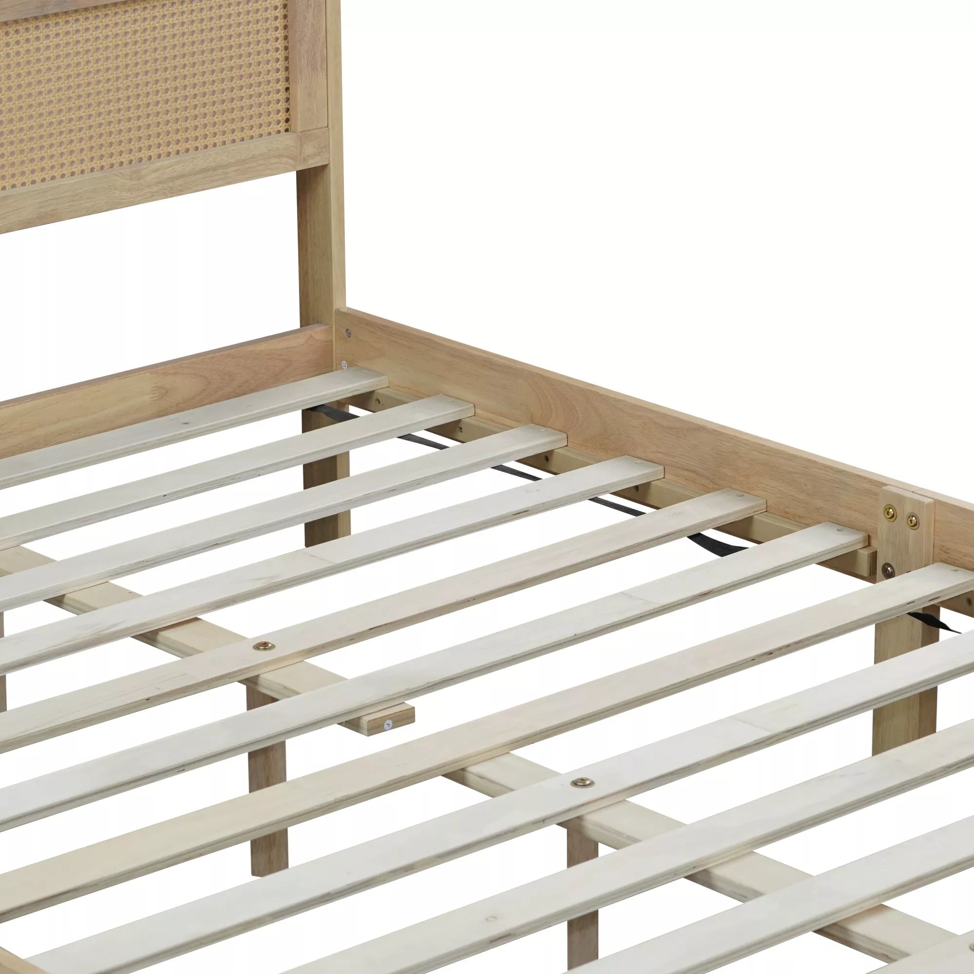 Bellemave® Boho Bed with Rattan Headboard — Solid Rubberwood Frame, Reinforced Base Bellemave®
