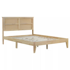 Bellemave® Boho Bed with Rattan Headboard — Solid Rubberwood Frame, Reinforced Base Bellemave®