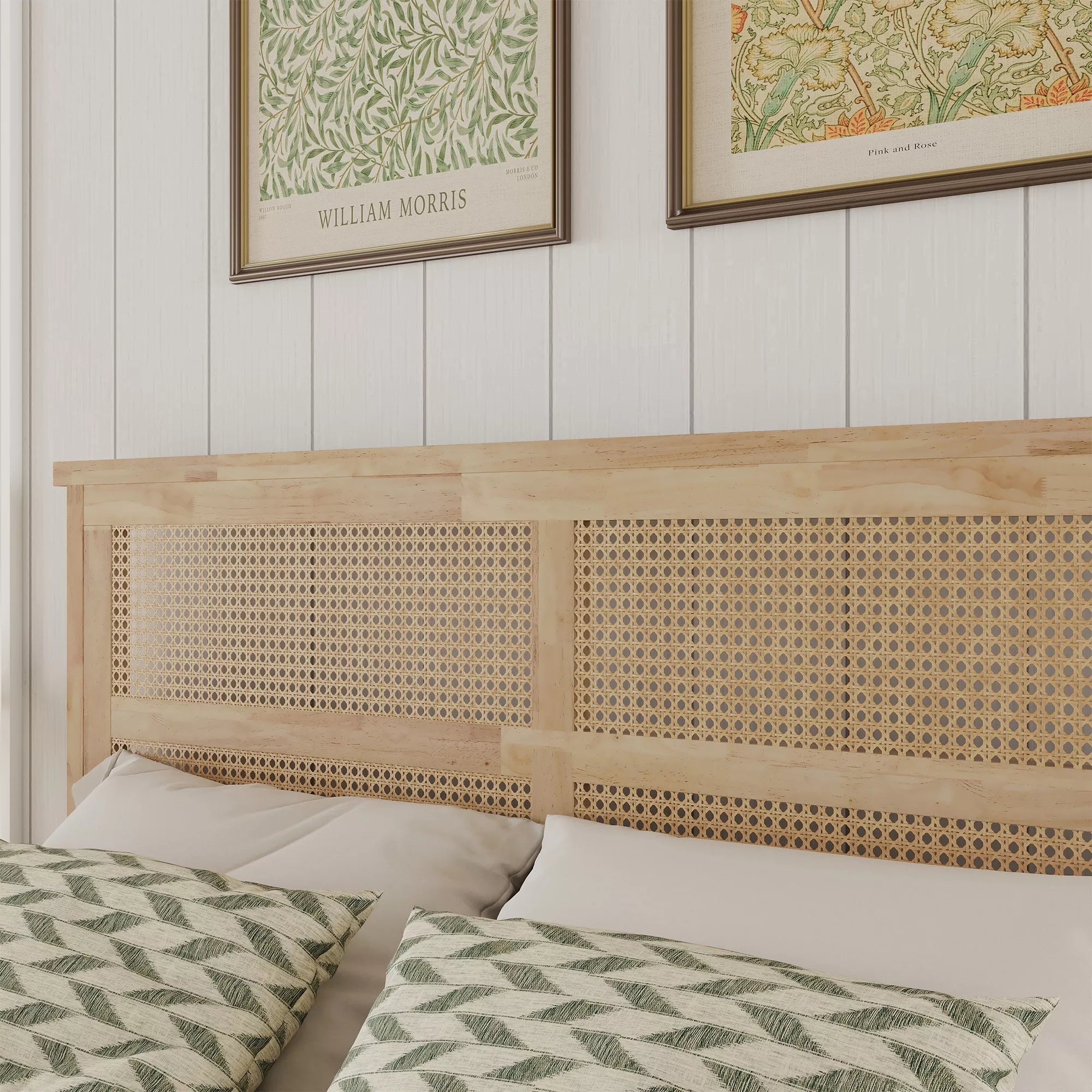 Bellemave® Boho Bed with Rattan Headboard — Solid Rubberwood Frame, Reinforced Base Bellemave®