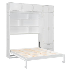 Bellemave® Queen Size Murphy Bed with Top Cabinet & Shelves,Space-Saving Multifunctional Hideaway Wall Foldable Bed,Bedroom Folding Bedframe for Guest Room Bellemave®