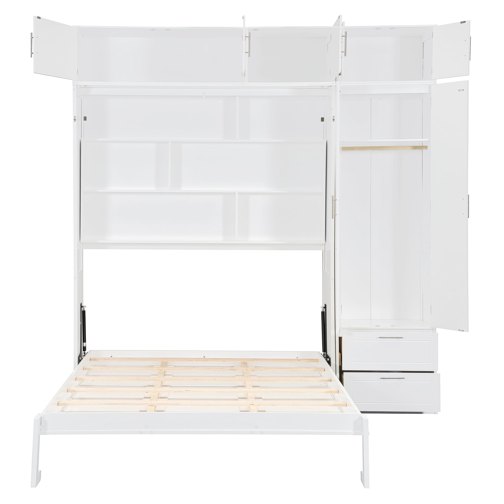 Bellemave® Queen Size Murphy Bed with Top Cabinet & Shelves,Space-Saving Multifunctional Hideaway Wall Foldable Bed,Bedroom Folding Bedframe for Guest Room Bellemave®