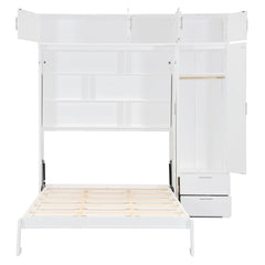 Bellemave® Queen Size Murphy Bed with Top Cabinet & Shelves,Space-Saving Multifunctional Hideaway Wall Foldable Bed,Bedroom Folding Bedframe for Guest Room Bellemave®