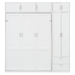 Bellemave® Queen Size Murphy Bed with Top Cabinet & Shelves,Space-Saving Multifunctional Hideaway Wall Foldable Bed,Bedroom Folding Bedframe for Guest Room Bellemave®
