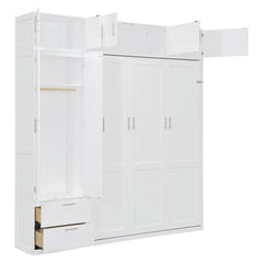 Bellemave® Queen Size Murphy Bed with Top Cabinet & Shelves,Space-Saving Multifunctional Hideaway Wall Foldable Bed,Bedroom Folding Bedframe for Guest Room Bellemave®