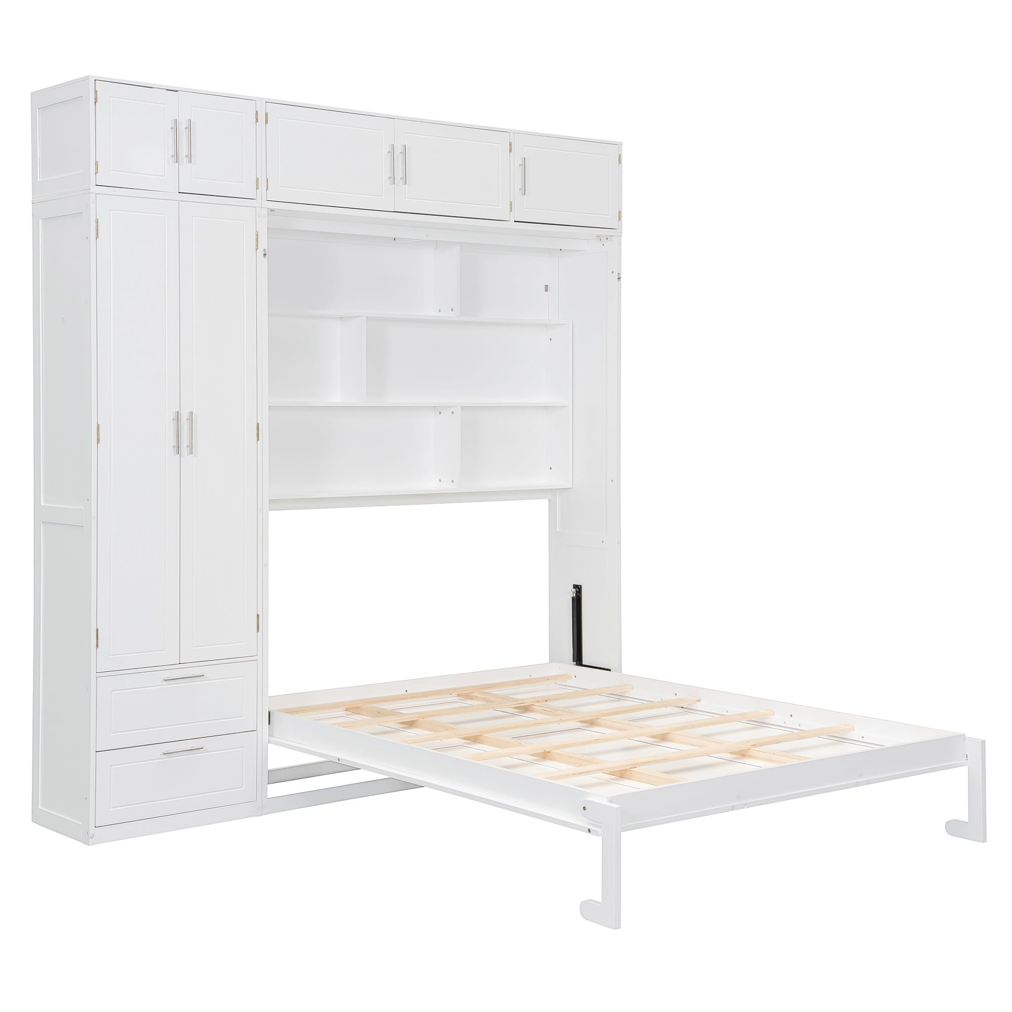 Bellemave® Queen Size Murphy Bed with Top Cabinet & Shelves,Space-Saving Multifunctional Hideaway Wall Foldable Bed,Bedroom Folding Bedframe for Guest Room Bellemave®
