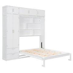Bellemave® Queen Size Murphy Bed with Top Cabinet & Shelves,Space-Saving Multifunctional Hideaway Wall Foldable Bed,Bedroom Folding Bedframe for Guest Room Bellemave®