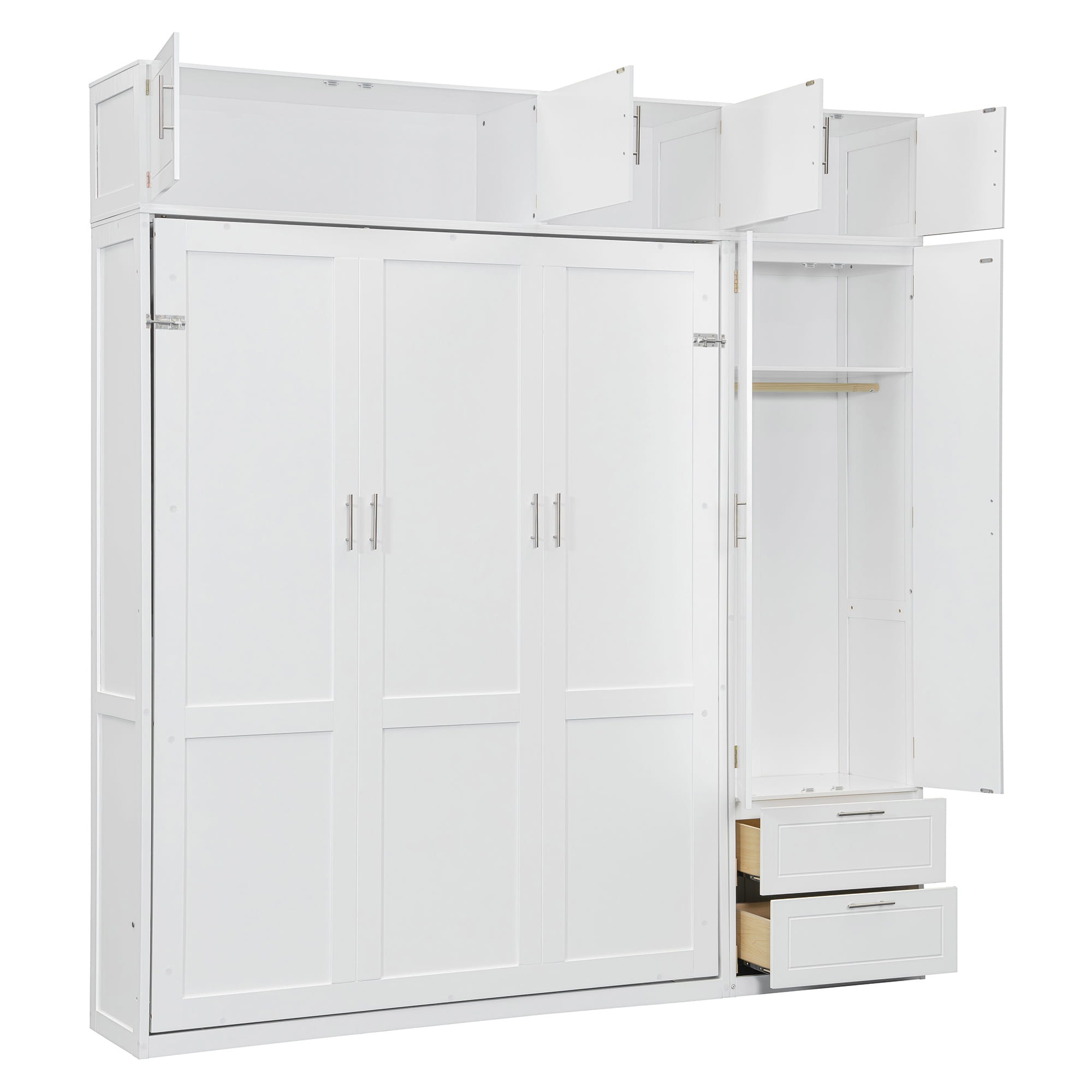 Bellemave® Queen Size Murphy Bed with Top Cabinet & Shelves,Space-Saving Multifunctional Hideaway Wall Foldable Bed,Bedroom Folding Bedframe for Guest Room Bellemave®
