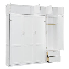 Bellemave® Queen Size Murphy Bed with Top Cabinet & Shelves,Space-Saving Multifunctional Hideaway Wall Foldable Bed,Bedroom Folding Bedframe for Guest Room Bellemave®