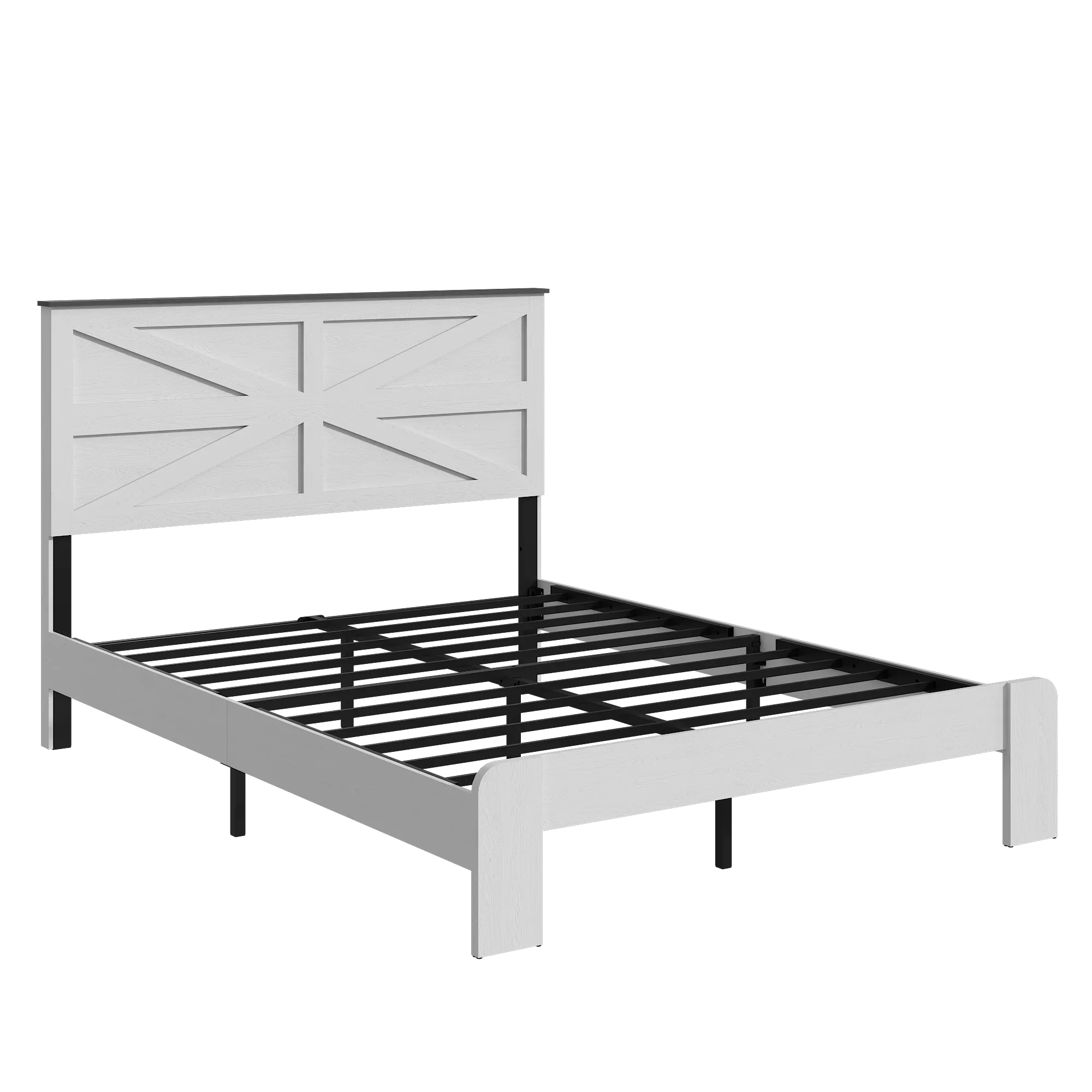 Bellemave® White Solid Wood Platform Bed with Headboard, Footboard & Storage Bellemave®
