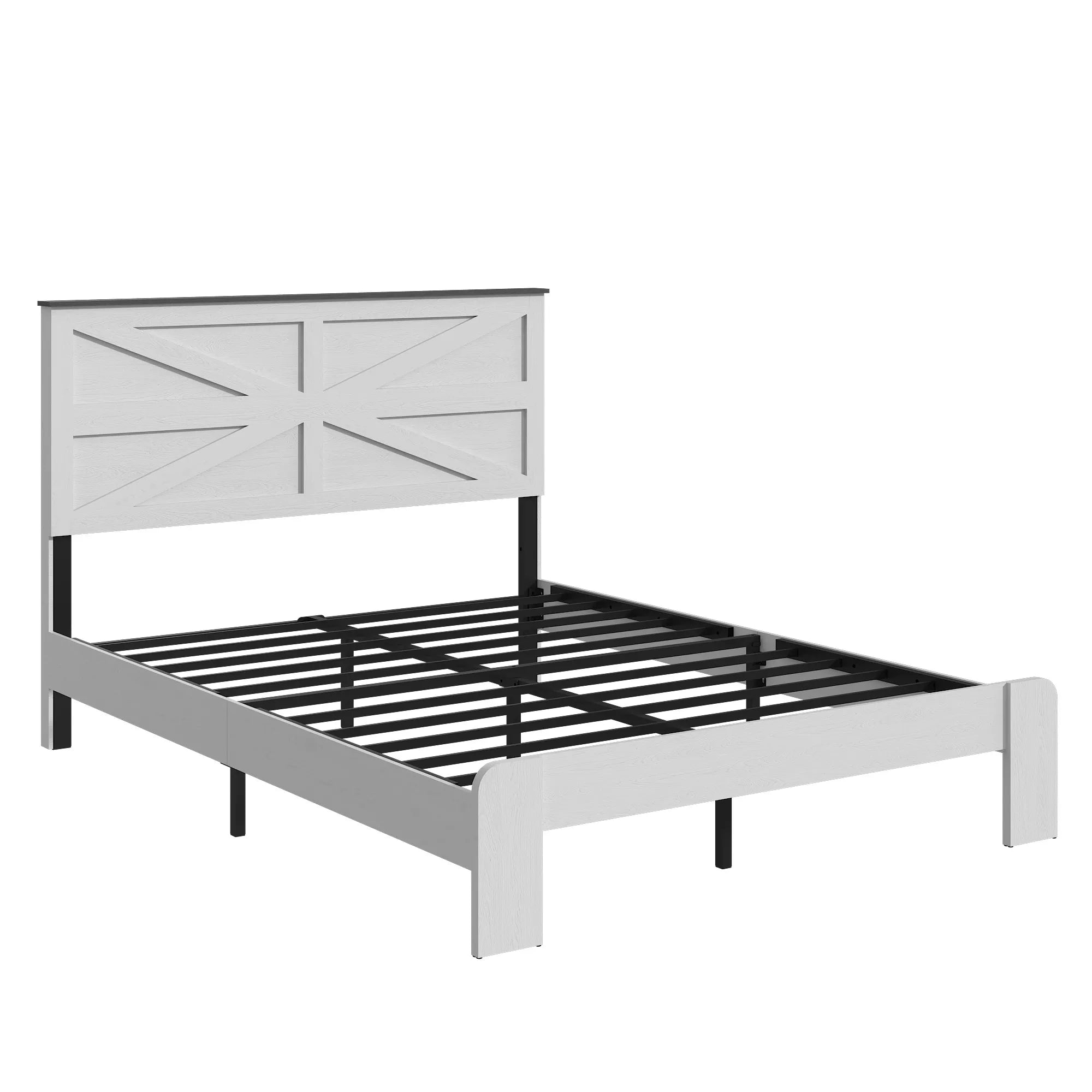 Bellemave® White Solid Wood Platform Bed with Headboard, Footboard & Storage Bellemave®